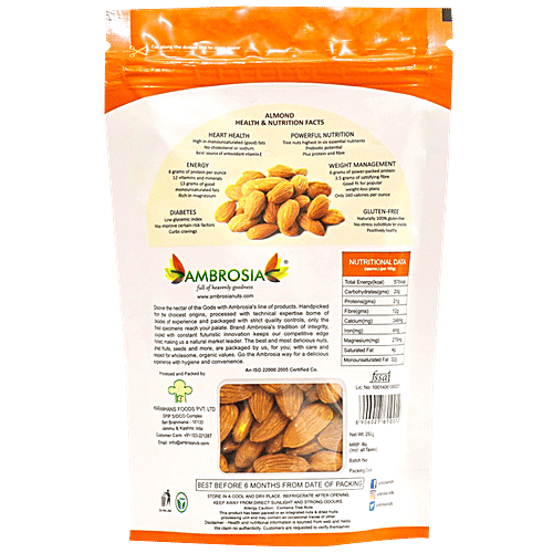 Buy Ambrosia Premium California Whole Almonds Natural Rich In