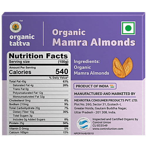 Buy Organic Tattva Mamra Almonds Rich In Nutrients Vitamin E Online