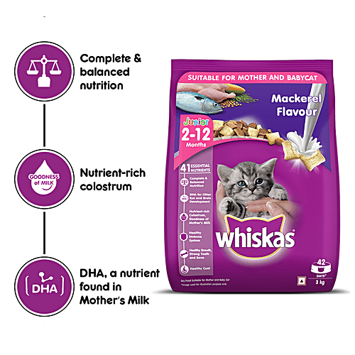 Buy Whiskas Dry Cat Food For Mother Babycat Mackerel Flavour Online