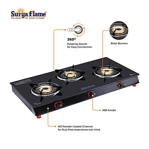 Buy Suryaflame 3B Infinity Bb NA 3 Burner Gas Stove With Glass Cooktop