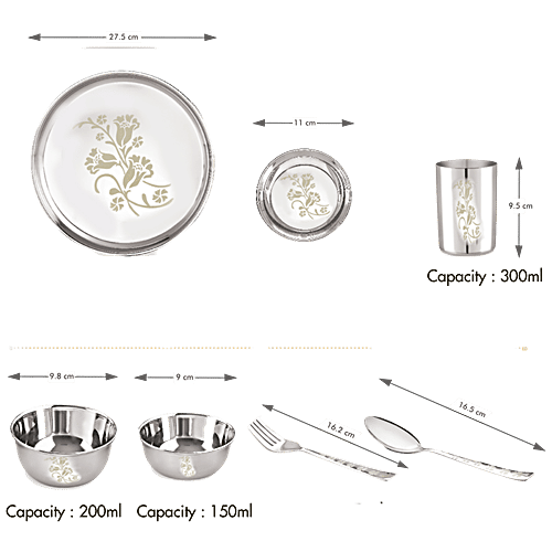 Buy Neelam Stainless Steel Dinner Set Laser Etched Floral Sturdy