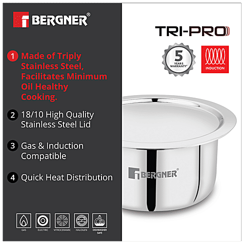 Buy Bergner Tri Pro Triply Stainless Steel Tope Patila With Lid 16