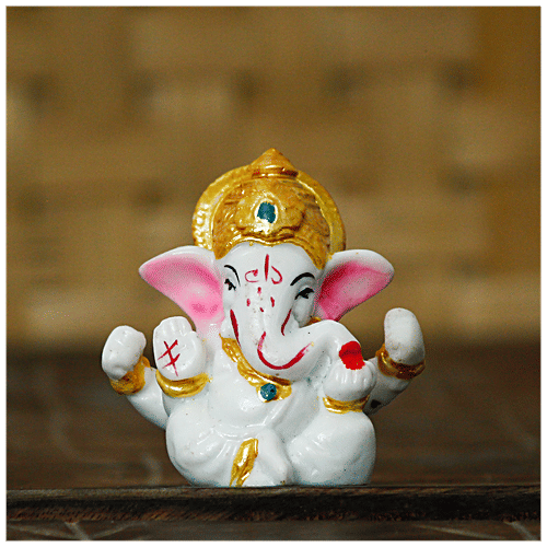 Buy Ecraftindia White Lord Ganesha Idol With Golden Mukut Online At