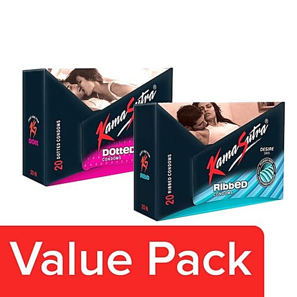 Buy KamaSutra Dotted Condoms 20 Pcs Ribbed Condoms 20 Pcs Online