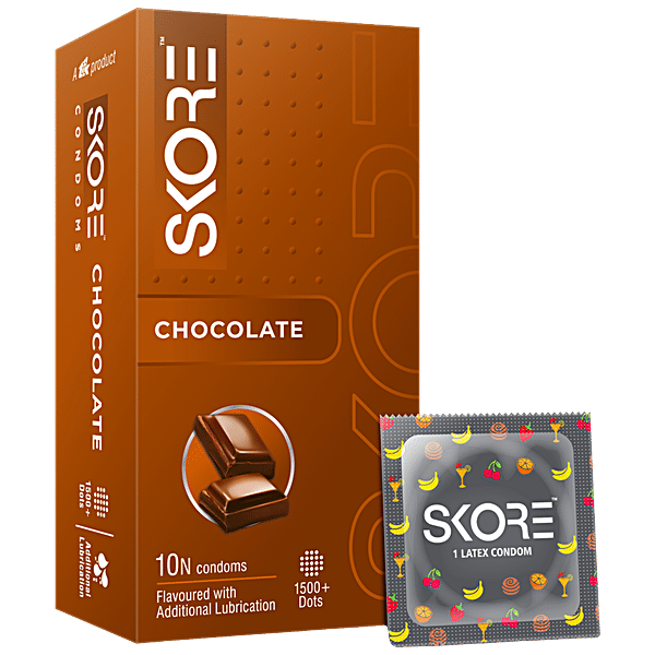 Buy Skore Condoms Chocolate Flavored Dotted Colored 10S Pack Online At