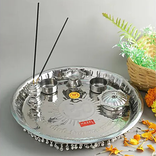 Buy Hazel Gungroo Puja Steel Thali S Silver Online At Best Price Of