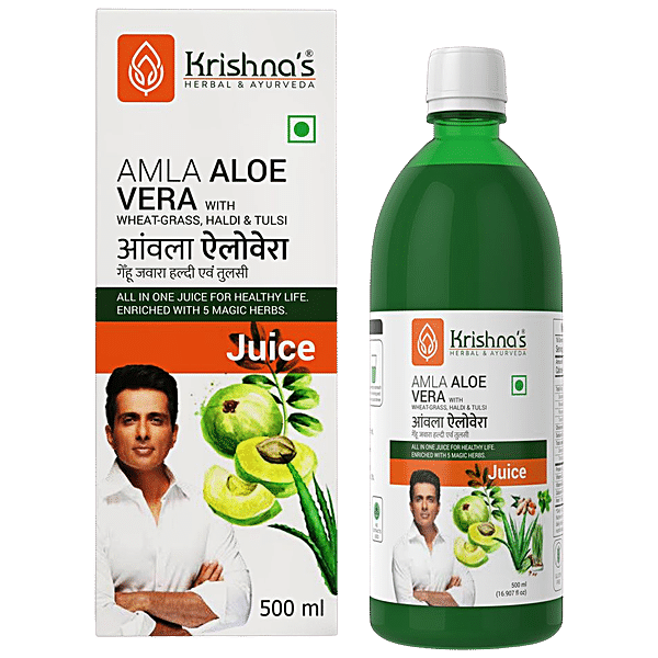 Buy Krishnas Amla Aloe Vera Wheatgrass Haldi Tulsi Juice Supports