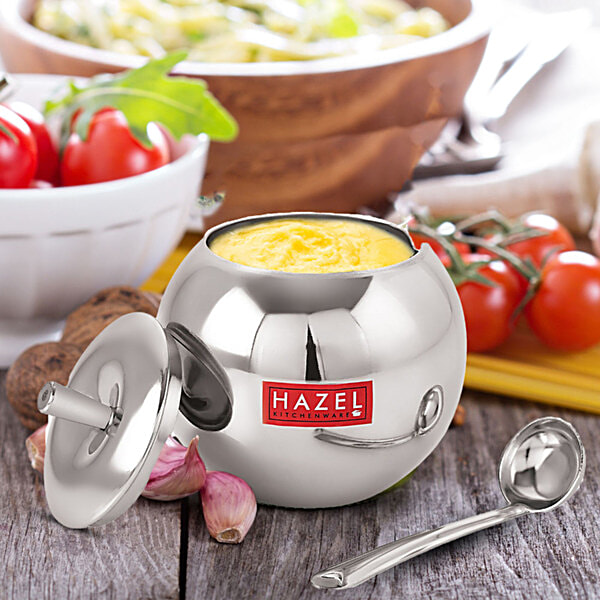 Buy Hazel Stainless Steel Ghee Oil Pot Orange Shaped Kitchen