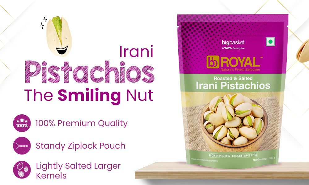 BB Royal Irani Pistachios - Premium, Roasted & Lightly Salted, 100 g