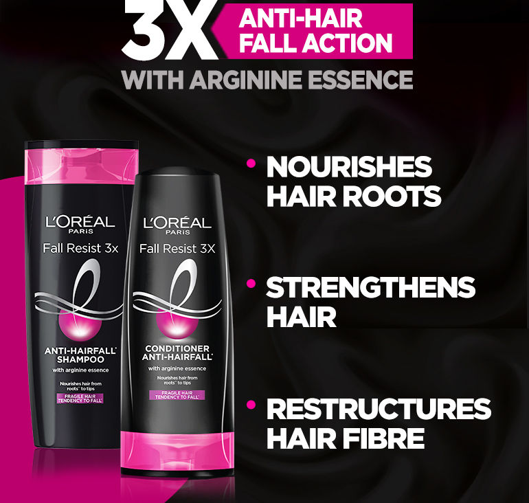 L'Oreal Paris Anti-Hair Fall Shampoo 180 ml & Conditioner 180 ml, for Hair  Growth, For Thinning & Hair Loss,Fall Resist 3X ,(Pack of 2)