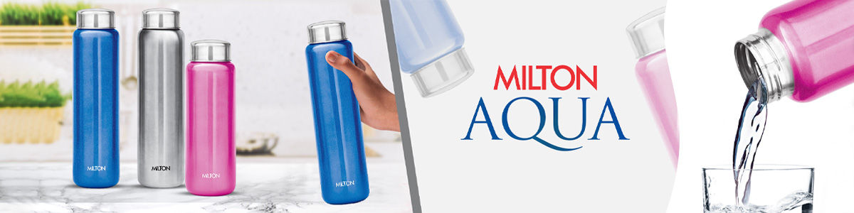 Milton Aqua 1000 Stainless Steel Water Bottle, Set of 3, 950 ml Each, Silver | Leak Proof | Office Bottle | Gym Bottle | Home | Kitchen | Hiking 