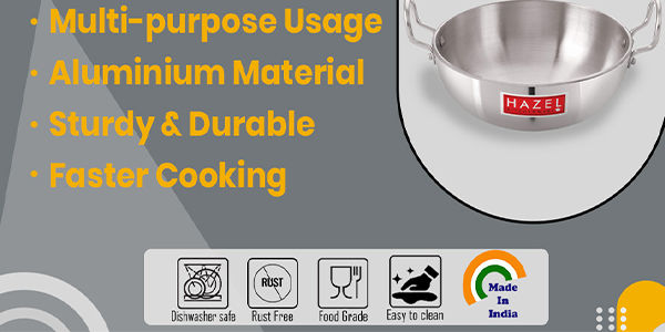 HAZEL Aluminum Deep Frying Pan Induction Base Kadai for Indian Cooking,  100oz-Silver 