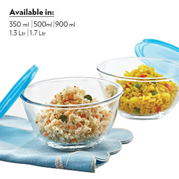 Borosil Glass Mixing Bowl with lid - Set of 3 (500 ML + 900 ML + 1.3L) Oven  and Microwave Safe