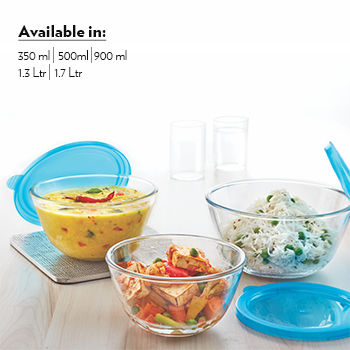 Borosil Glass Mixing Bowl with lid - Set of 3 (500 ML + 900 ML + 1.3L) Oven  and Microwave Safe