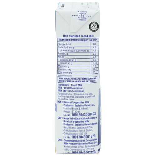 Nandini Toned Milk, 1 L Carton - bigbasket