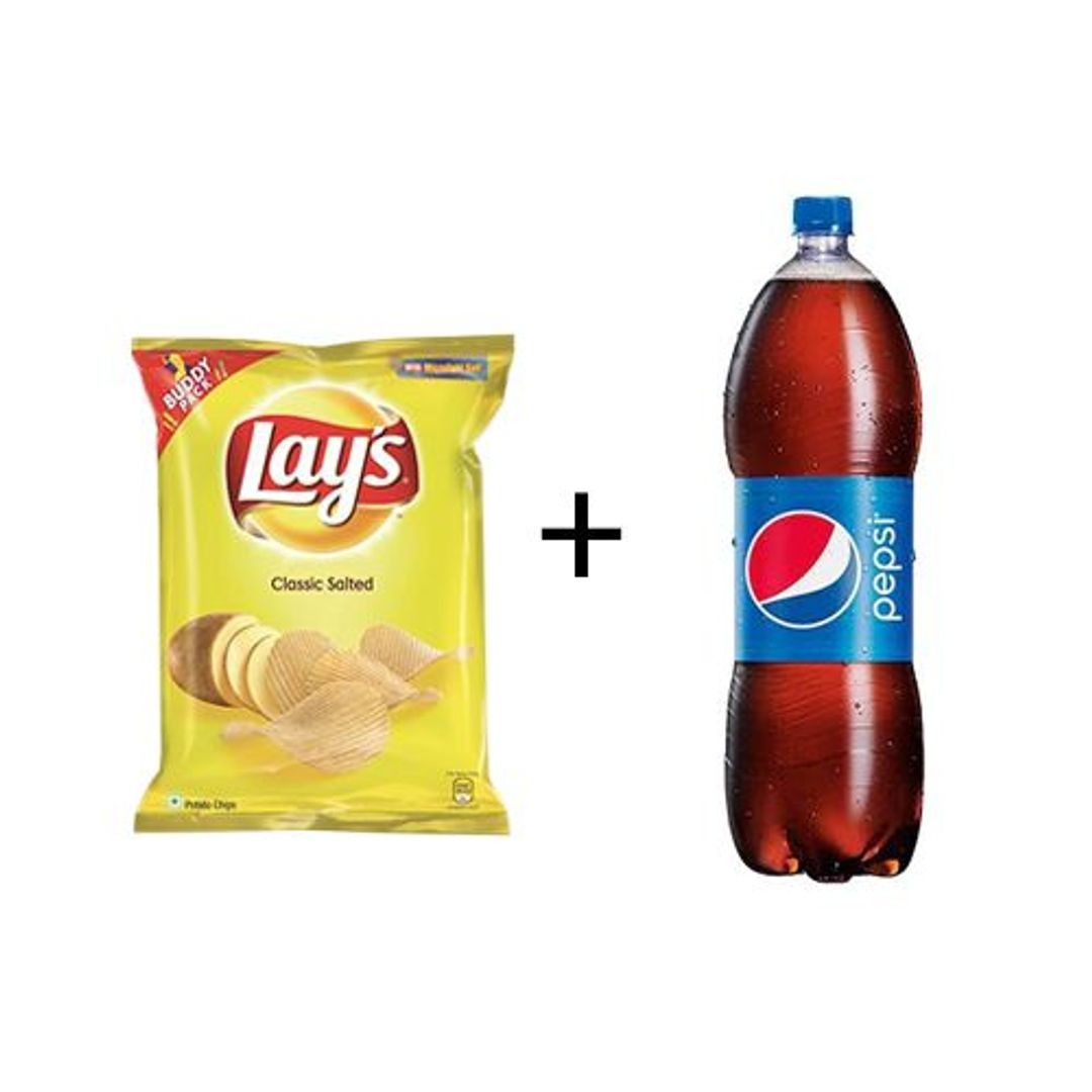 Buy Bb Combo Pepsi Soft Drink 2 L Lays Potato Chips Classic Salted 52 G Online At Best