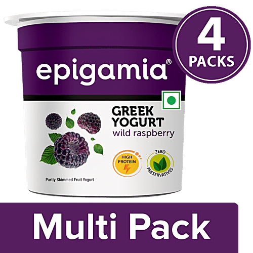 Epigamia Greek Yogurt - Wild Raspberry, High In Protein, No Preservatives,  4x85 g