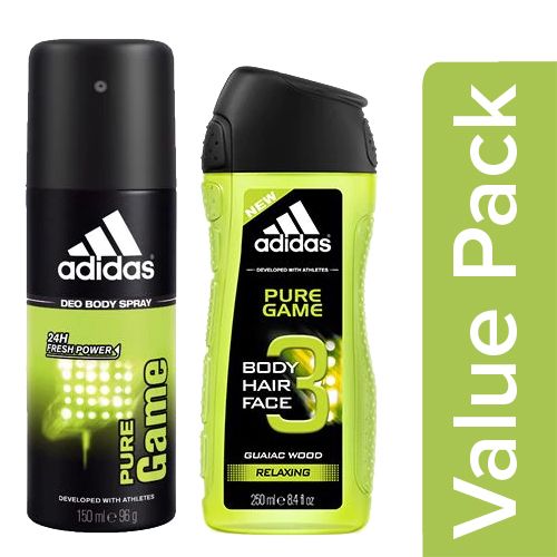 sílaba Sarabo árabe Cría Buy Adidas Deo Body Spray - Pure Game (For Men) 150 Ml + Shower Gel - Pure  Game 250Ml Combo (2 Items) Online at Best Price. of Rs 399 - bigbasket