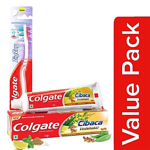 Buy Colgate Toothpaste - Cibaca Vedshakti 175 G + Toothbrush - Zigzag ...