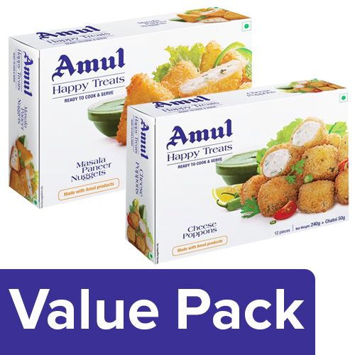 1204782 2 Amul Happy Treats Ready To Cook Serve Masala Paneer Nuggetscheese Poppons 300g 