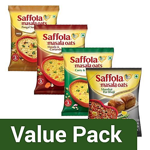 Buy Saffola Masala Oats-Coriander 39G+Curry & Pepper 40G+Pongal Surprise  39G+Pav Bhaji 32G Online at Best Price of Rs null - bigbasket