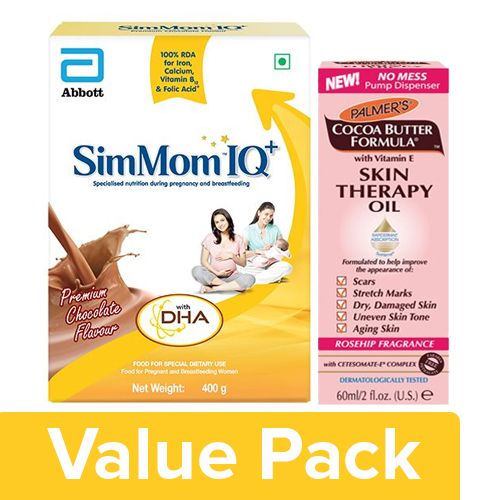bb Combo SIMMOM IQ+ Maternal Drink Chocolate 400G + Palmers Skin Therapy Oil Rosehip 60ml, Combo 2 Items 