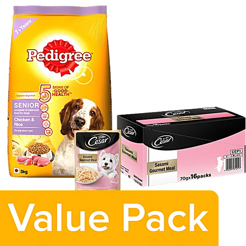 bb Combo Pedigree Chicken Rice Senior Dogs 3kg Cesar Gourmet Meal Adult 70g 16 Packs Combo