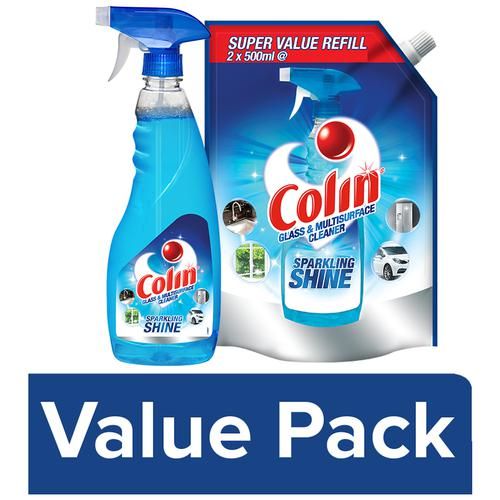 Buy Colin Glass & Surface Cleaner Liquid Spray, Regular Refill 1 L + 500 ml  Online at Best Price of Rs null - bigbasket