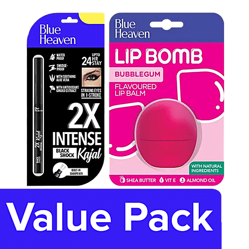 Buy Blue Heaven 2x Intense Kajal Black Shock 031 G Lip Bomb Bubble Gum Balm 8 G Online At 8296