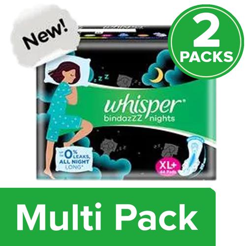 New Whisper Ultra Bindazzz Nights Xl + (317mm) 44 Sanitary Pads