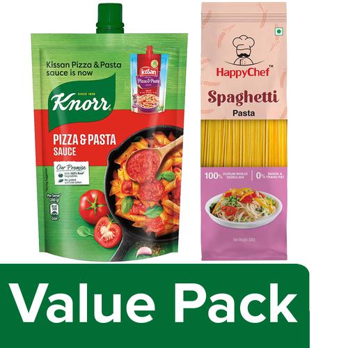 Buy bb Combo HappyChef 100% Durum Wheat Pasta-Spaghetti 500g & Knorr Pizza- Pasta Sauce 200g Online at Best Price of Rs 169 - bigbasket