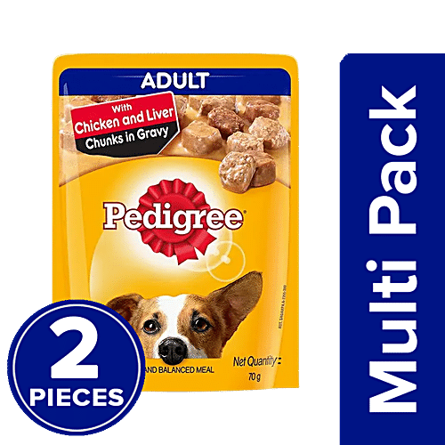 Pedigree Wet Dog Food Chicken Liver Chunks In Gravy For Adult Dogs 2 x 70 g