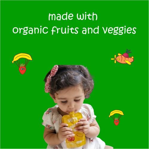 Happa Organic Puree - Apple + Banana, Healthy & Nutritious, Easily Digestible, Stage 2, 6 Months+, 100 g Multipack 