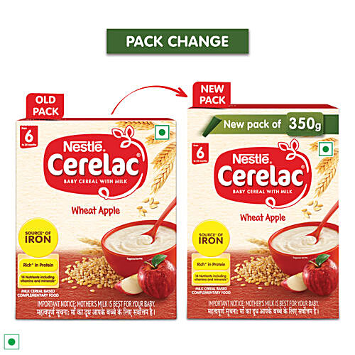 Nestle  Cerelac Baby Cereal - With Milk, Wheat Apple, From 6 To 24 Months, 350 g Bag-in-Box Rich in Iron