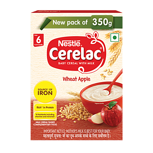 Nestle  Cerelac Baby Cereal - With Milk, Wheat Apple, From 6 To 24 Months, 350 g Bag-in-Box Rich in Iron