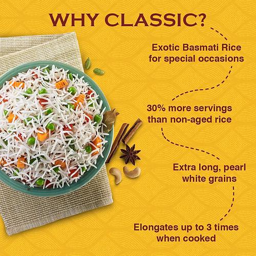 India Gate Basmati Rice/Basmati Akki - Classic, 1 kg Pouch Extra Long, Pearl White Grains