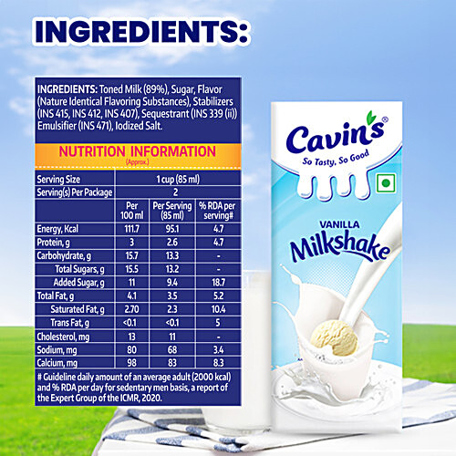 Cavins Vanilla Milkshake - With Zinc, Vitamin A & D Added, Immunity Booster, 180 ml Tetra Pak Zinc, Vitamin A & D Added, No Added Preservatives