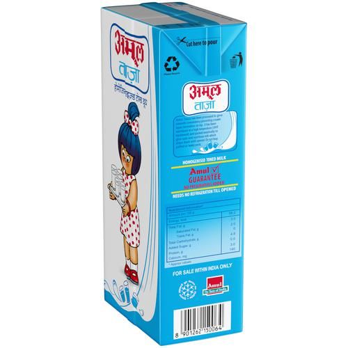 Amul Taaza Homogenised Toned Milk, 1 L Carton 