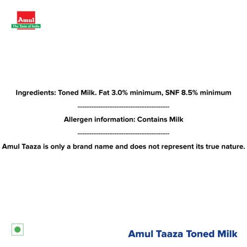 Amul Taaza Homogenised Toned Milk, 1 L Carton 
