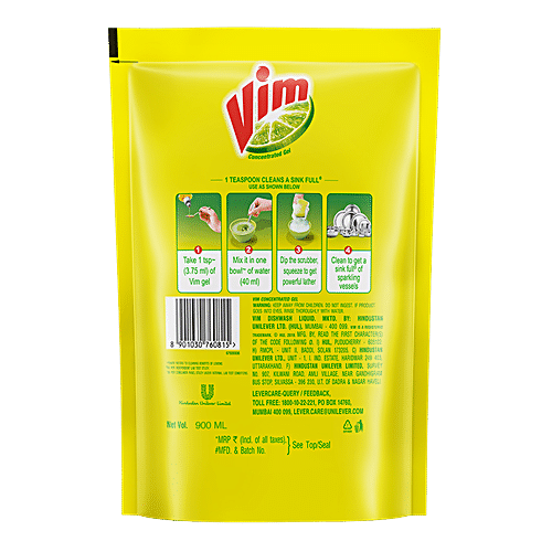 Yellow Pack Of 250 Ml Power Of 100 Lemon Vim Concentrated Gel at Best Price  in Patna