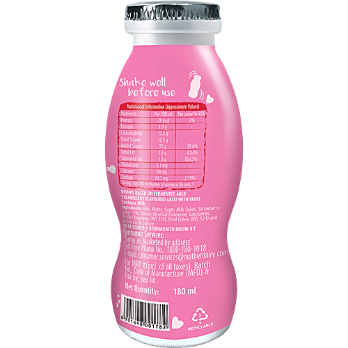 Mother Dairy Lassi - Strawberry, Rich in Calcium, 180 ml Bottle 