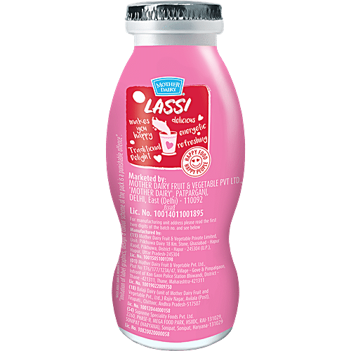 Mother Dairy Lassi - Strawberry, Rich in Calcium, 180 ml Bottle 