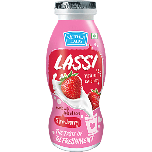 Mother Dairy Lassi - Strawberry, Rich in Calcium, 180 ml Bottle 