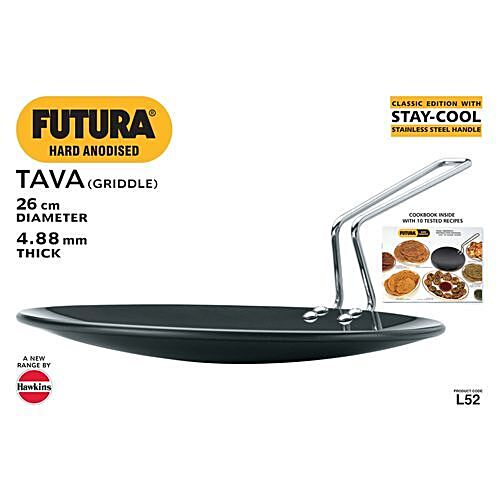 Futura Hard Anodised Concave Tava Griddle, 10-Inch, 4.88 with Steel Handle,  26 cm, Black