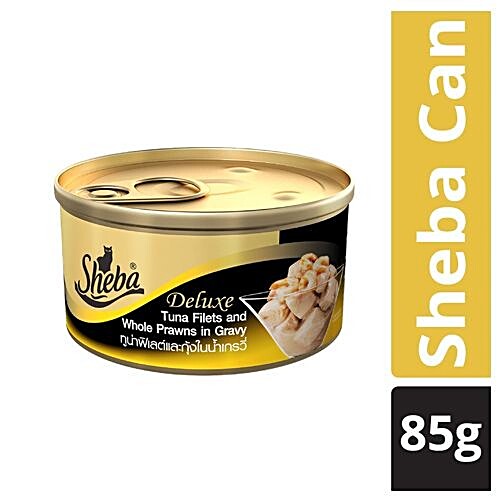 Buy Sheba Cat Food Premium Tuna Fillet Whole Prawns In Gravy 85 Gm