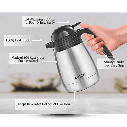 Milton Thermosteel Duo DLX 1500, Double Walled Vacuum Insulated 1500 ml |  51 oz | 1.5 Ltr | 24 Hours Hot and Cold Bottle with Cover, 18/8 Stainless