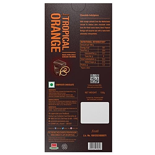 Buy Amul Tropical Orange Dark Chocolate Infused With Orange Extracts ...