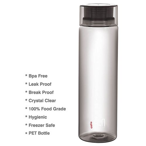 Cello H2O Unbreakable Water Bottle - Black, 1 L  BPA Free & Leak Proof