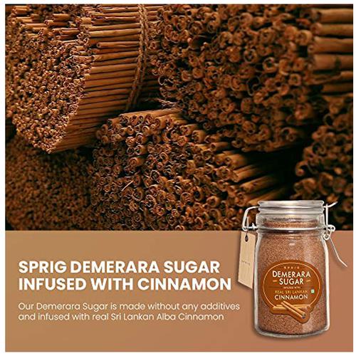 Sprig Demerara Cinnamon Sugar, 175 g Glass Jar Does not Contain Artificial Additives