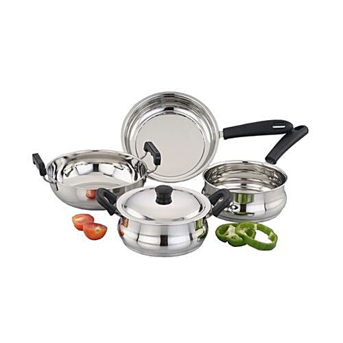 Buy Sowbaghya Ultima Induction Base Cookware Set - Silver, Sauce Pan ...